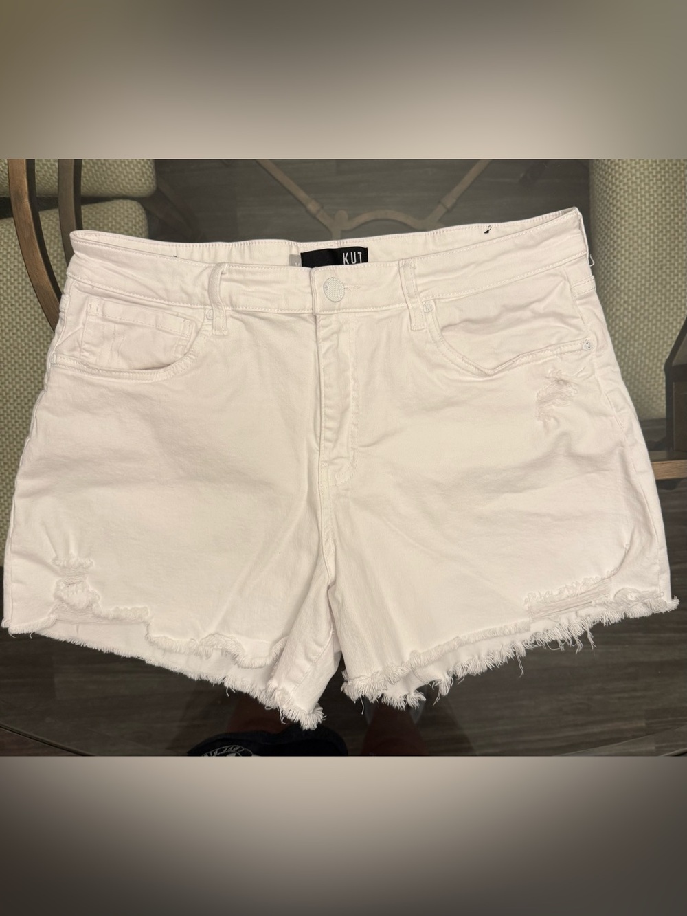 Kut from the Kloth White Distressed Frayed Hem Denim Shorts